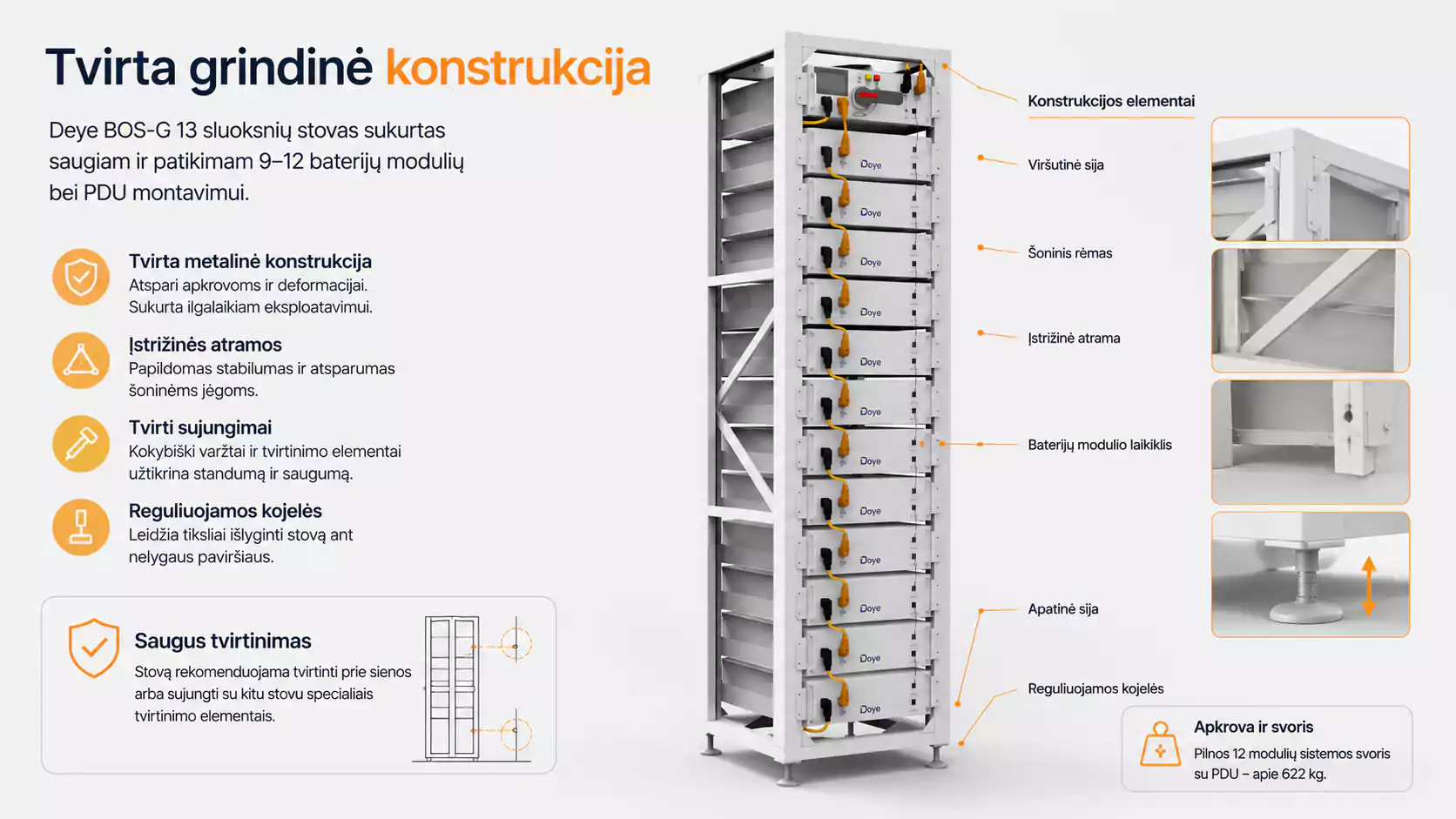 Deye 3U-HRACK 13 sluoksnių stovas tvirta konstrukcija