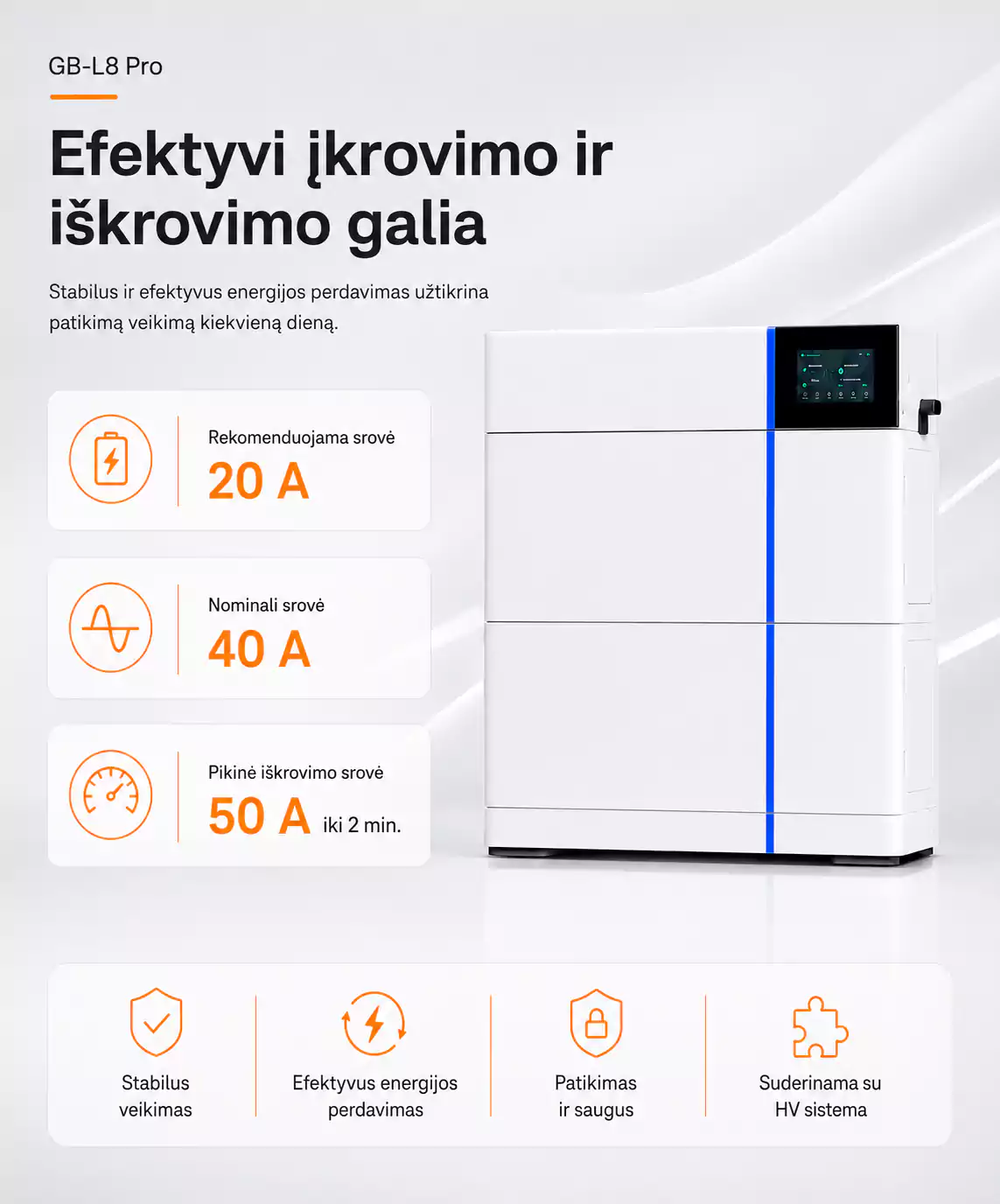 Deye GB L PRO 8 kWh ikrovimas iskrovimas arsolar.lt