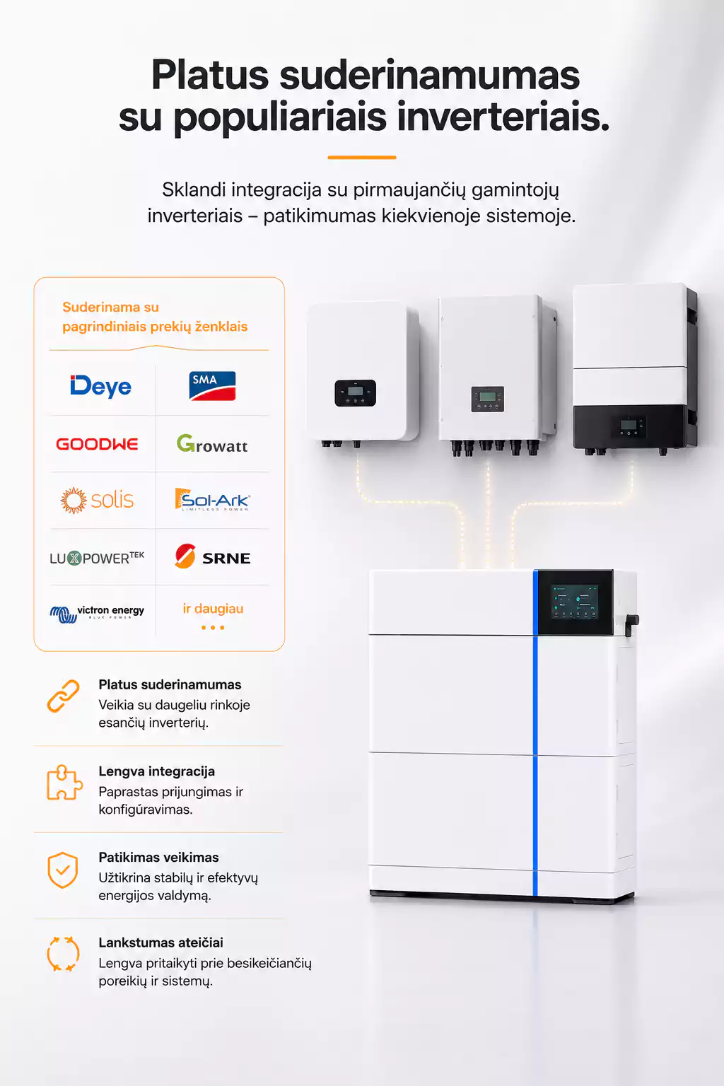 Deye GB L PRO 8 kWh inverteriu suderinamumas arsolar.lt