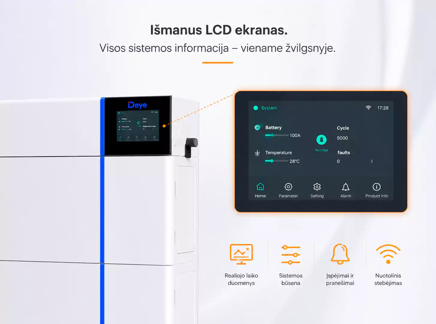 Deye GB L PRO 8 kWh ismanus lcd ekranas arsolar.lt