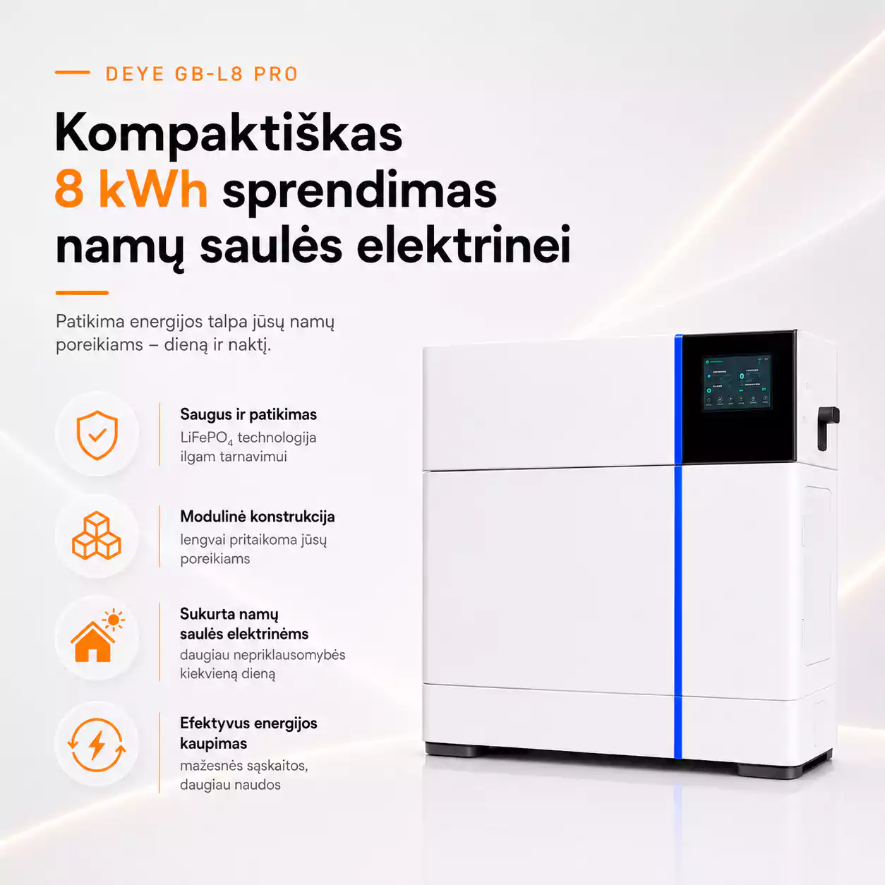 Deye GB L PRO 8 kWh kompaktiskas sprendimas arsolar.lt