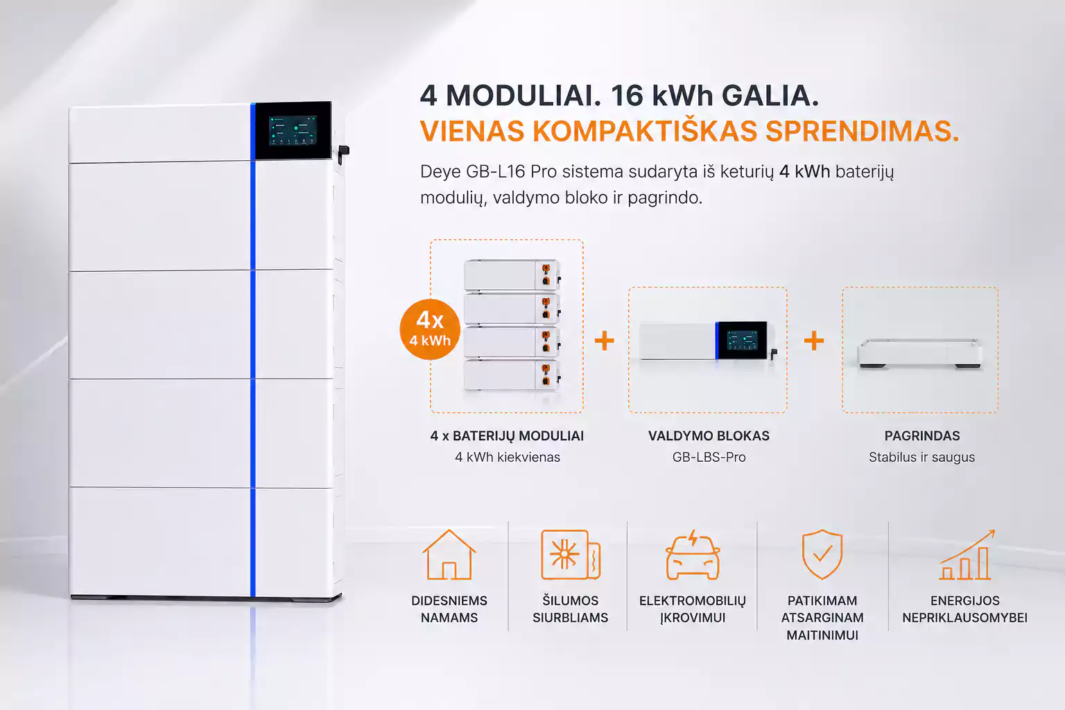 Deye GB L16 PRO 16 kWh 4 moduliai arsolar.lt