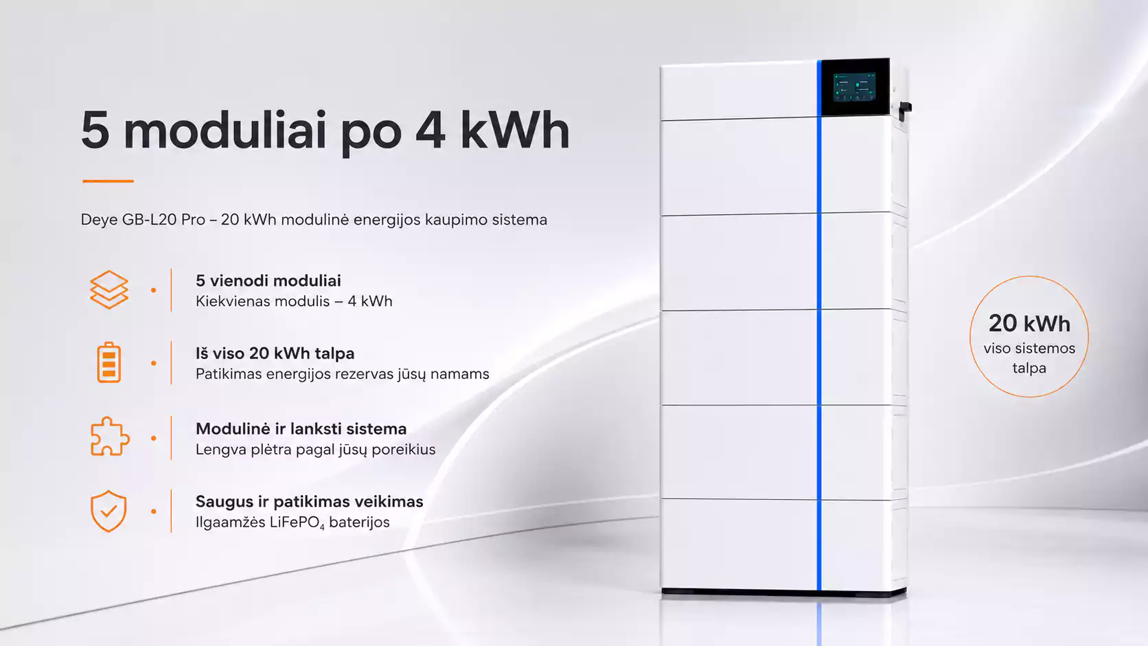 Deye GB L20 PRO 20 kWh 5 moduliai arsolar.lt