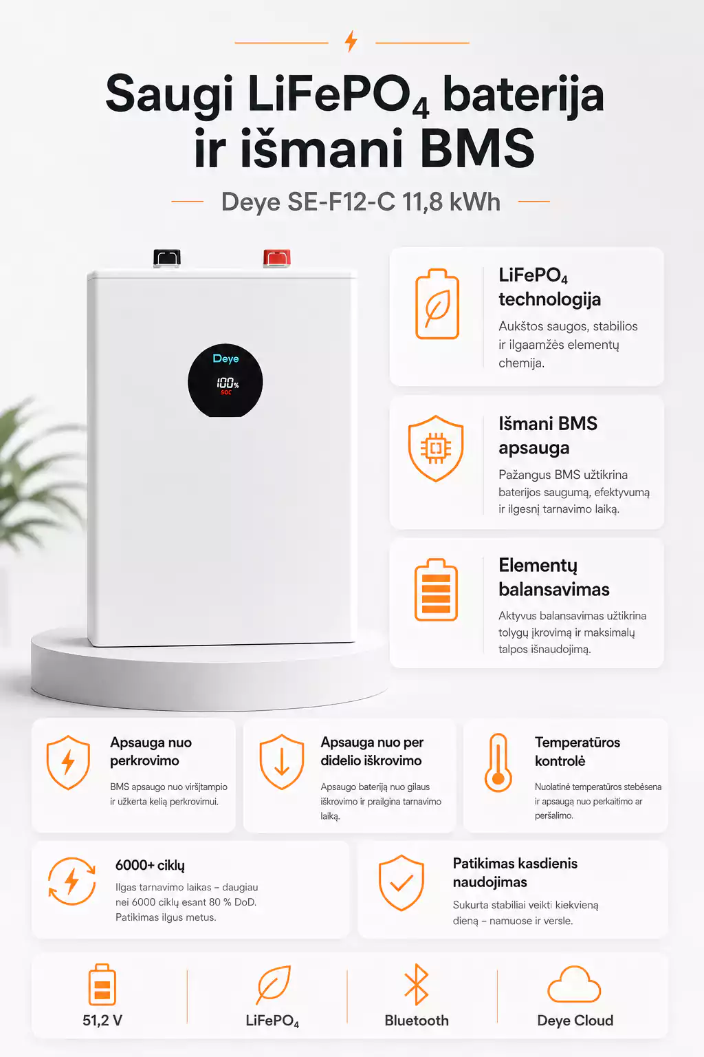Deye SE-F12-C saugi LiFePO4 baterija ir ismani bms arsolar.lt