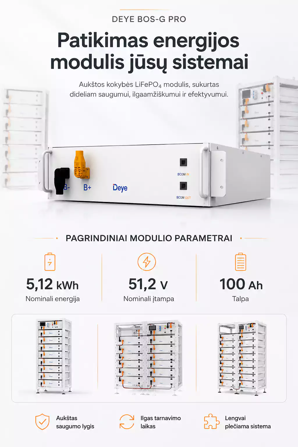 Deye BOS-G-Pack5.1 5,12 kWh HV baterijos modulis