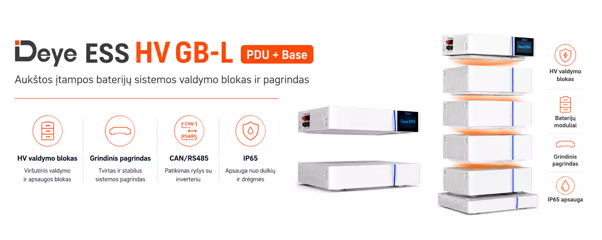 Deye GB-L PDU + Base aukštos įtampos baterijų sistemos valdymo blokas ir pagrindas arsolar